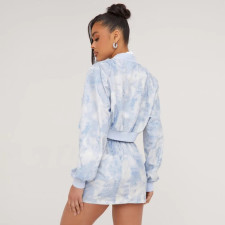 Tie Dye Print Long Sleeve Coat Skirt Two Piece Set GNZD-9556SD