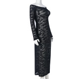 See Through Backless One Shoulder Maxi Dress GNZD-9561DD
