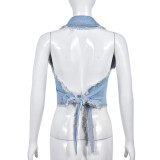 Sexy Halter Tie Up Denim Vest GNZD-9492TD