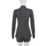 Long Sleeve Zipper Slim Romper GNZD-9751JD