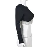 Single Shoulder Sleeve Chain Tassel Tops GNZD-6892TL