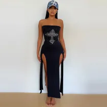 Sexy Hot Drill Print Split Tube Top Dress GNZD-8812DD