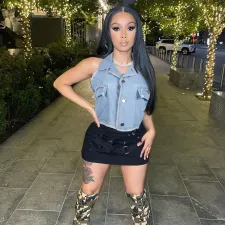 Sexy Halter Tie Up Denim Vest GNZD-9492TD