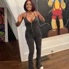 Sexy Sling Zipper Denim Jumpsuit GNZD-6464JL