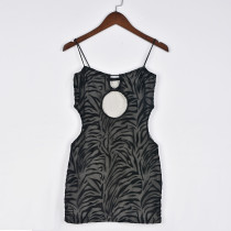 Mesh Flocking Hollow Out Mini Dress GNZD-8641DD