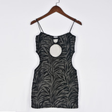 Mesh Flocking Hollow Out Mini Dress GNZD-8641DD