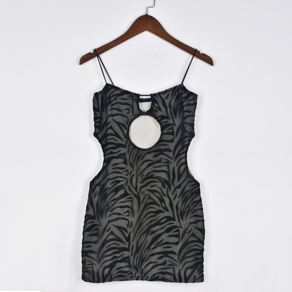 Mesh Flocking Hollow Out Mini Dress GNZD-8641DD