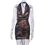 Sleeveless Halter Tassel Backless Mini Dress GNZD-9639DD