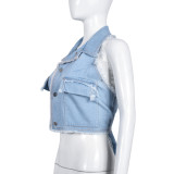 Sexy Halter Tie Up Denim Vest GNZD-9492TD