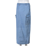 Fashion Denim Tassel High Split Skirt GNZD-9150DD