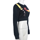 Print O Neck Long Sleeve Sweatshirt GNZD-9609TD