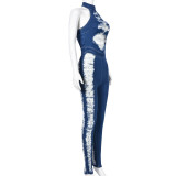 Backless Holes Sleeveless Denim Jumpsuit GNZD-31295JY