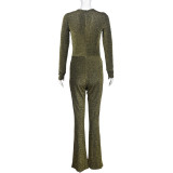 V Neck Long Sleeve Micro Flare Jumpsuit GNZD-9615JD