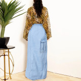 Fashion Denim Tassel High Split Skirt GNZD-9150DD