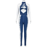 Backless Holes Sleeveless Denim Jumpsuit GNZD-31295JY