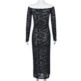 See Through Backless One Shoulder Maxi Dress GNZD-9561DD