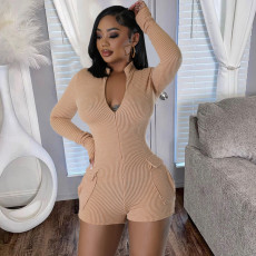 Long Sleeve Zipper Slim Romper GNZD-9751JD