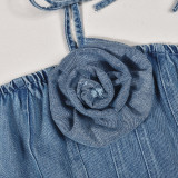 Halter Tube Tops Flower Denim Top GNZD-31291TY