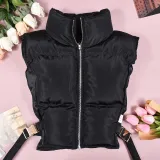 Zipper Stand Collar Bandage Vest Coat GNZD-9620TD