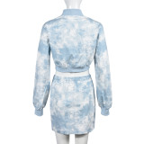Tie Dye Print Long Sleeve Coat Skirt Two Piece Set GNZD-9556SD