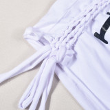 Print Tie Up V Neck T Shirt GNZD-7950TG