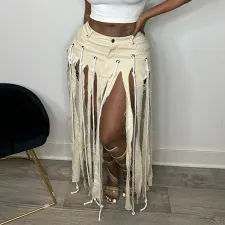 Fashion Hollow Out Tassel Long Skirt GNZD-9378SD