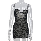 Mesh Flocking Hollow Out Mini Dress GNZD-8641DD