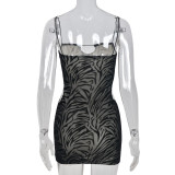 Mesh Flocking Hollow Out Mini Dress GNZD-8641DD