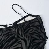 Mesh Flocking Hollow Out Mini Dress GNZD-8641DD