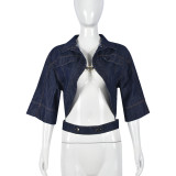 Half Sleeve Lapel Denim Short Coat GNZD-9761TD