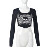 Long Sleeve Print Short T Shirt GNZD-9725TD