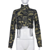 Tie Up High Collar Camouflage Coat GNZD-7831TG