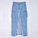 Fashion Denim Tassel High Split Skirt GNZD-9150DD