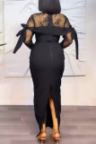 Lace Patchwork See Through Split Maxi Dress NY-10665