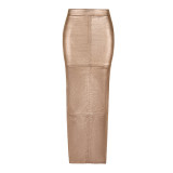 Patchwork Split PU Leather Half-body Skirt GFRT-7662