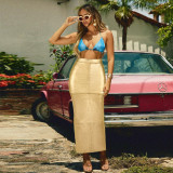 Patchwork Split PU Leather Half-body Skirt GFRT-7662