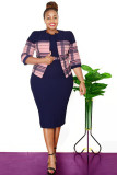 Plus Size Stripe Coat Midi Dress 2 Piece Set GJXI-JX514