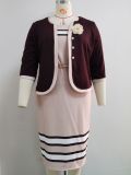 Plus Size Color Block Print Coat Dress 2 Piece Set GJXI-JX035