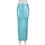 Patchwork Split PU Leather Half-body Skirt GFRT-7662