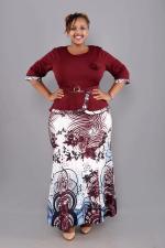 Plus Size 3/4 Sleeve Tops And Print Skirt 2 Piece Set GJXI-JX504