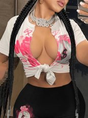 Sexy Print Tie Up Tops And Shorts 2 Piece Set GXJL-0011