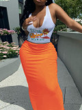 Print Vest And Long Skirt Two Piece Set GXJL-024