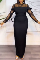 Lace Patchwork See Through Split Maxi Dress NY-10665