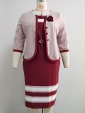 Plus Size Color Block Print Coat Dress 2 Piece Set GJXI-JX035