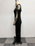 Lace Patchwork See Through Split Maxi Dress NY-10665