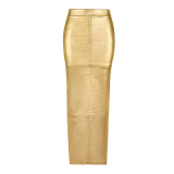 Patchwork Split PU Leather Half-body Skirt GFRT-7662