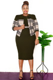 Plus Size Stripe Coat Midi Dress 2 Piece Set GJXI-JX514