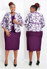 Plus Size Print Coat And Short Sleeve Dress Two Piece Set  GJXI-JX502