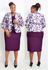 Plus Size Print Coat And Short Sleeve Dress Two Piece Set  GJXI-JX502