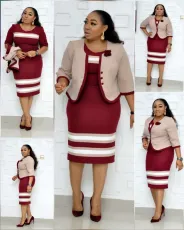 Plus Size Color Block Print Coat Dress 2 Piece Set GJXI-JX035